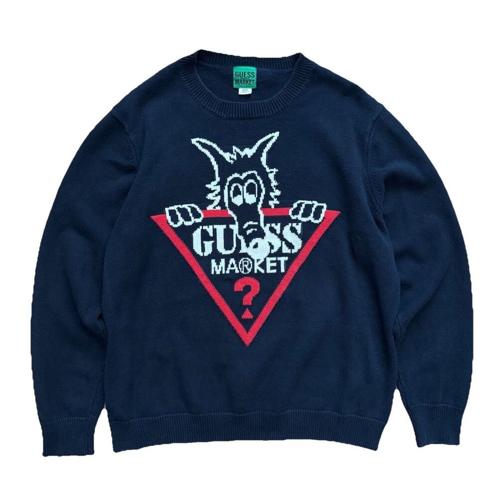 Guess Originals Denim Repair x Market Sweater Wolf Logo Size M Medium RARE HTF